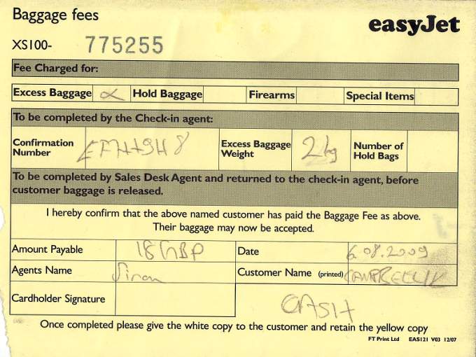 easyjet excess baggage fees